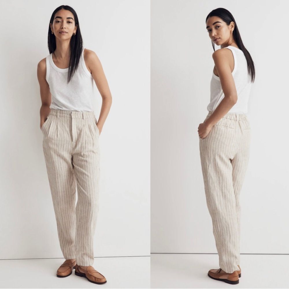 Madewell Beige Striped Pants Linen